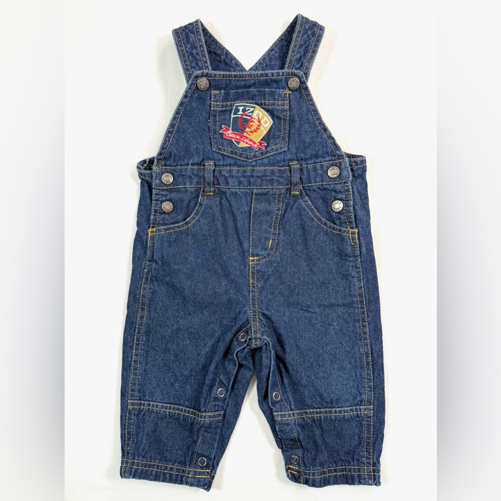 IZOD Baby Carpenter Style Dark Wash Embroidered Denim Overalls Academia Fall 12M